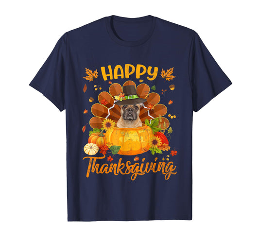 Happy Thanksgiving French Bulldog Dog Turkey Pumpkin T-Shirt