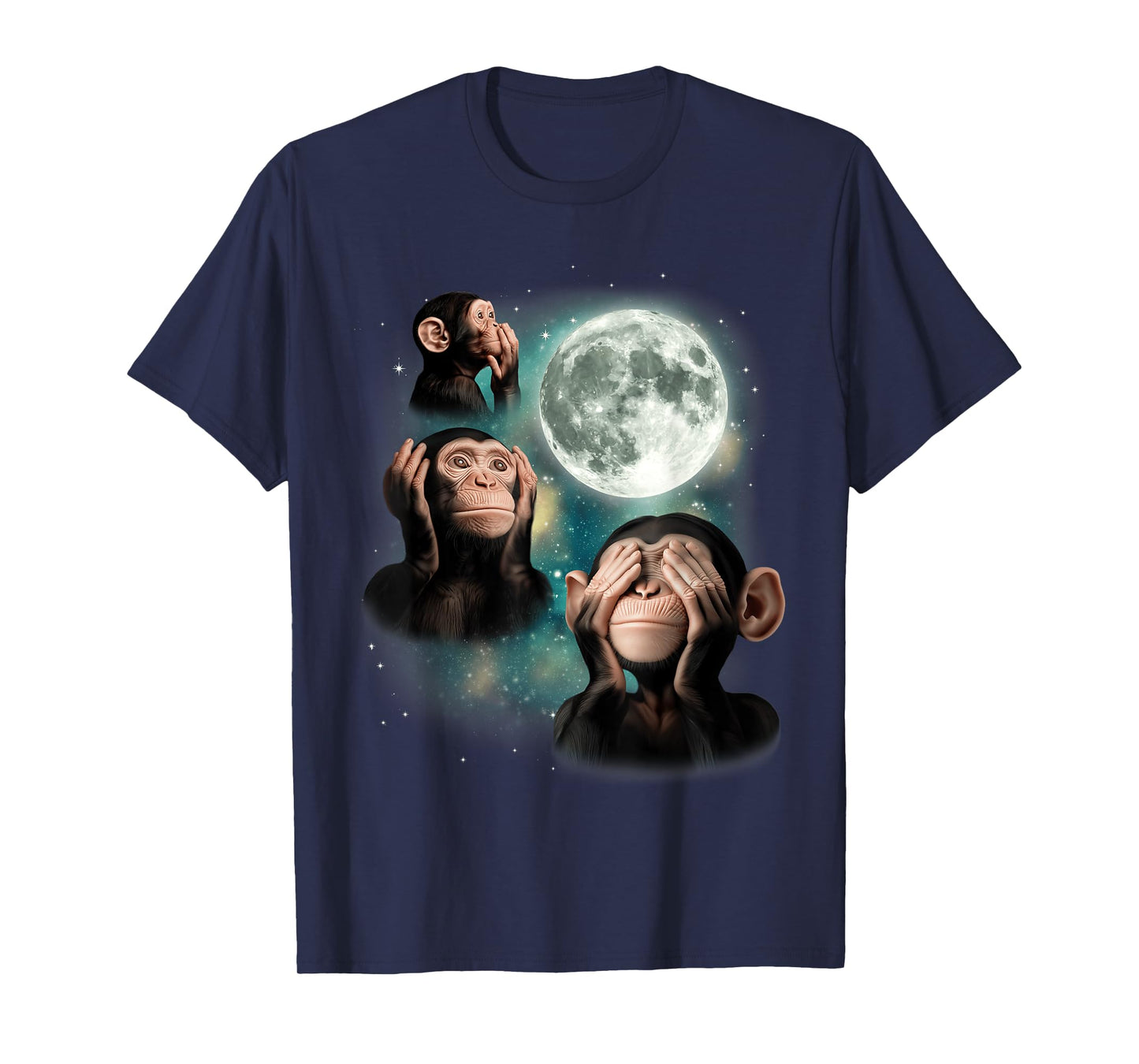 Three Monkey Moon | 3 Monkey Funny Weird Cursed Meme T-Shirt