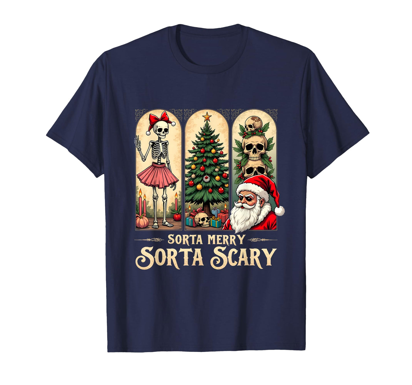 Christmas Vibes Xmas Skeleton Sorta Merry Sorta Scary Gothic T-Shirt