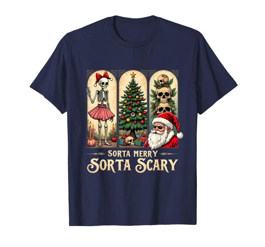Christmas Vibes Xmas Skeleton Sorta Merry Sorta Scary Gothic T-Shirt