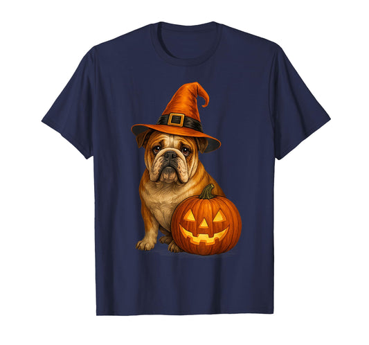 Bulldog Halloween Dog Witch Pumpkin Design Thanksgiving T-Shirt