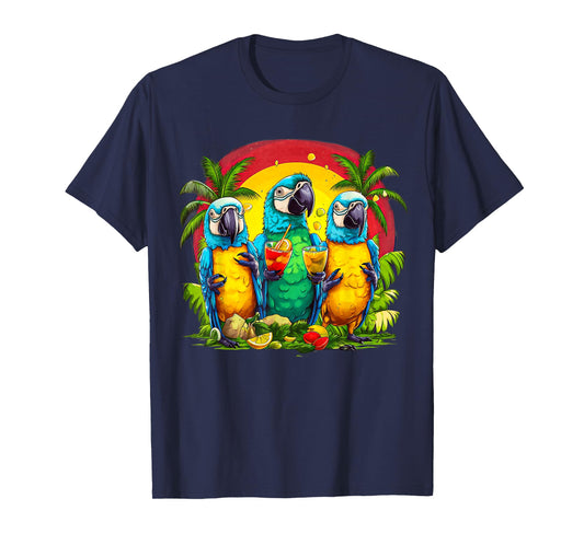 Parrots Drinking Margarita Hawaiian On Summer Vacation Birds T-Shirt for Men Women