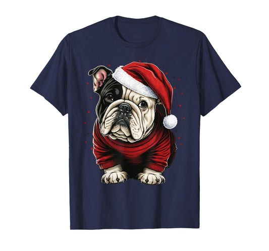 Xmas Bulldog Santa on Christmas Bulldog T-Shirt for Men Women Kids