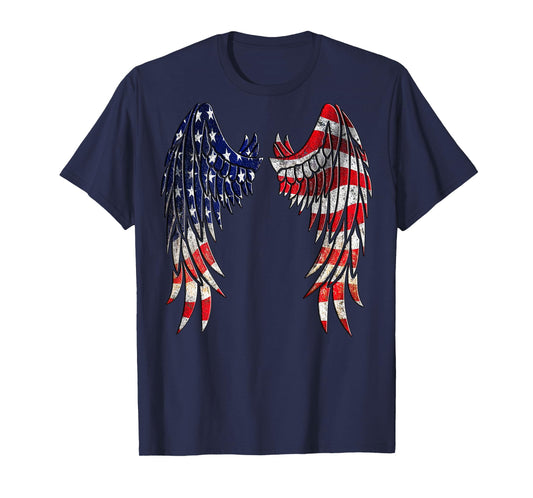Distressed American Flag Angel Wings Shirt T-Shirt for Women Kids Men
