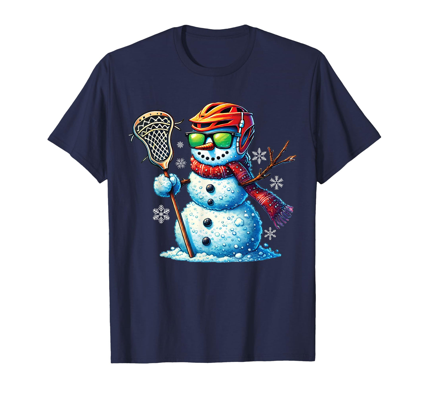 Snowman Playing Lacrosse Funny Lacrosse Player Christmas T-Shirt