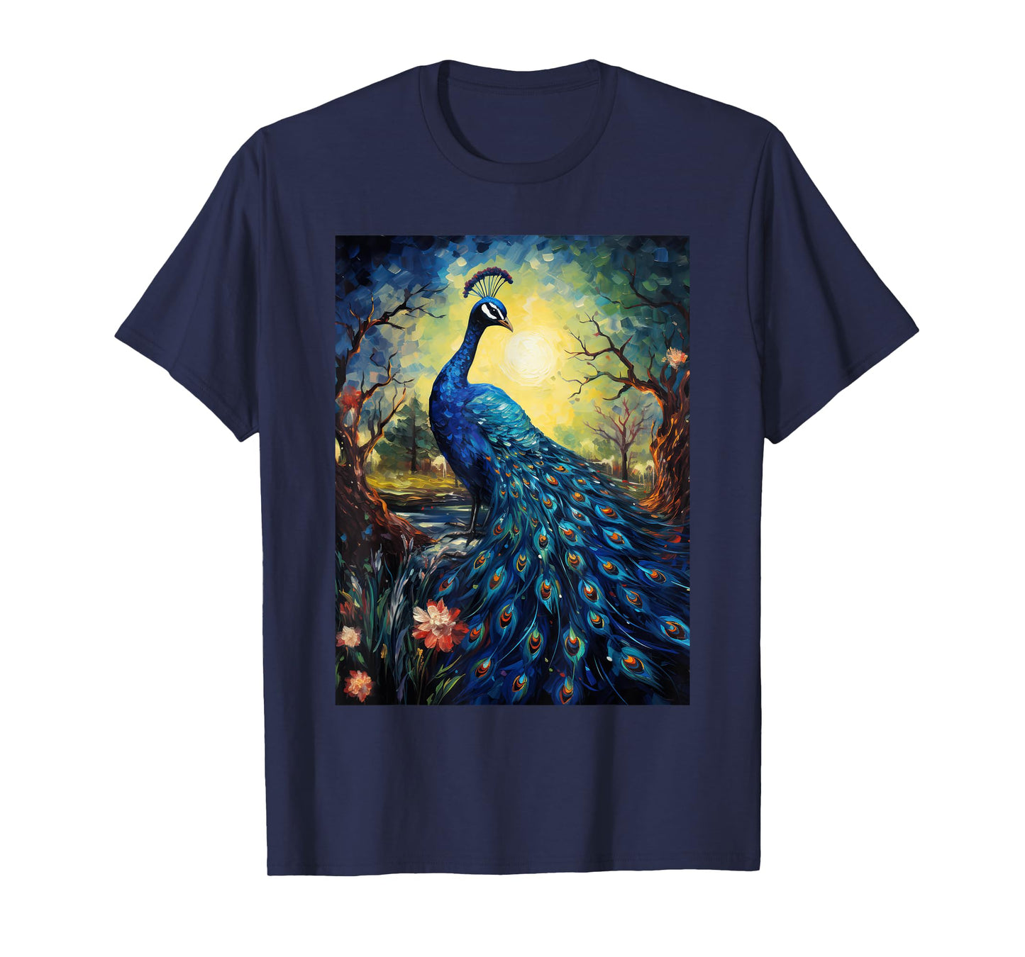 Peacock Starry Night Van Gogh Style Graphic T-Shirt