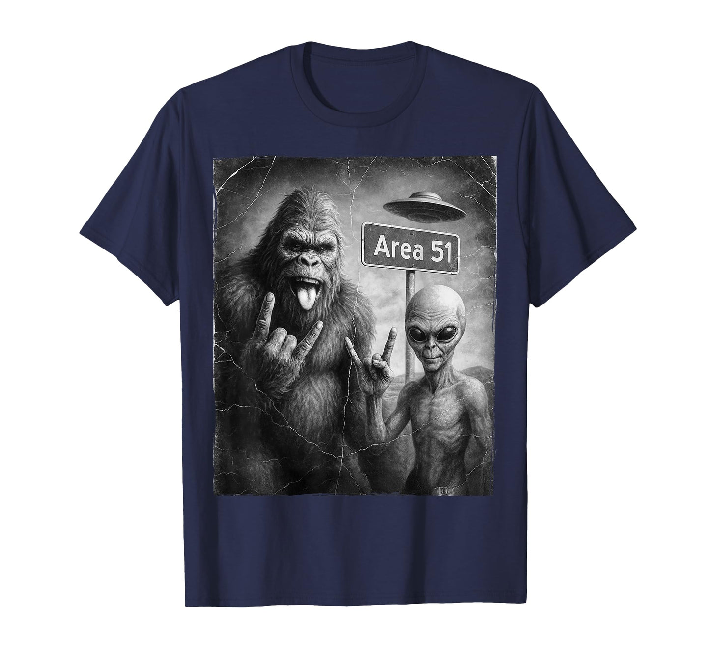 UFO & Rock On Area 51, Bigfoot and Alien Vintage Sasquatch T-Shirt