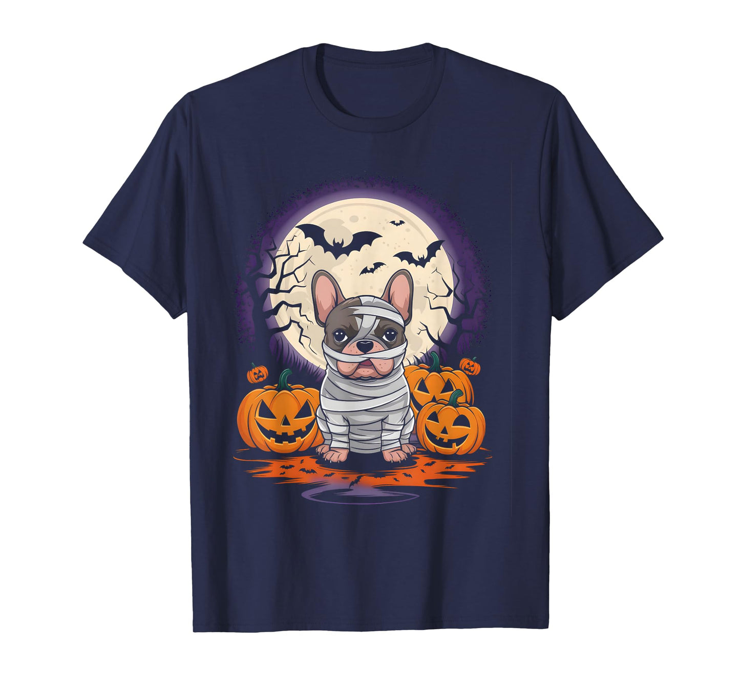 Spooky French Bulldog Mummy Full Moon - Halloween Dog T-Shirt