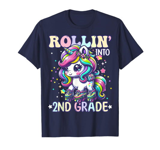 2nd Grade Back To School First Day Girl Rollin Unicorn T-Shirt