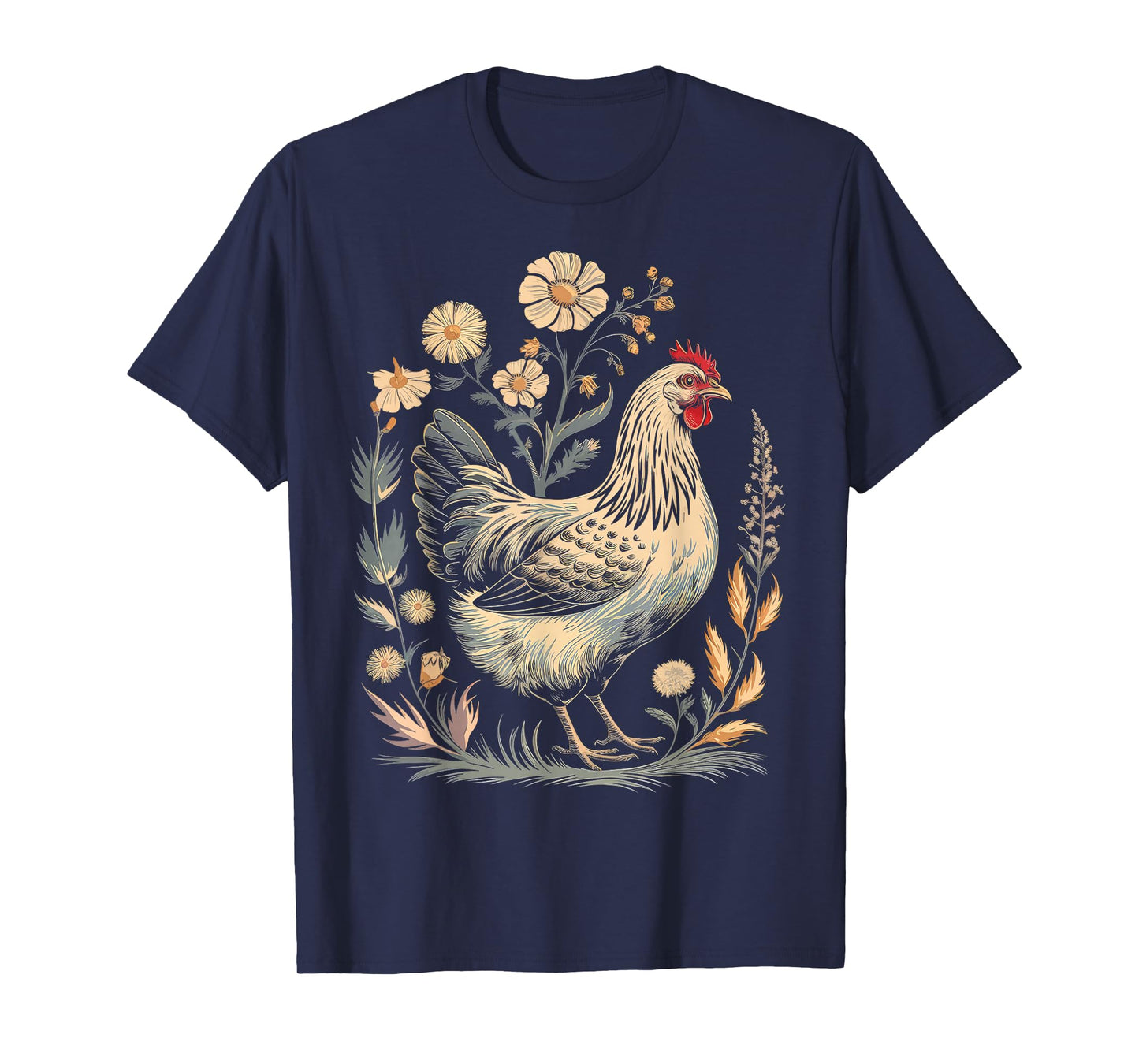 Chicken Floral Art Graphic Women Farm Chicken Lover Colorful T-Shirt