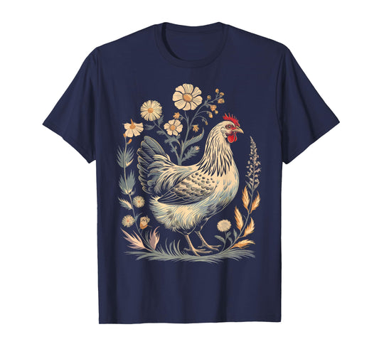 Chicken Floral Art Graphic Women Farm Chicken Lover Colorful T-Shirt