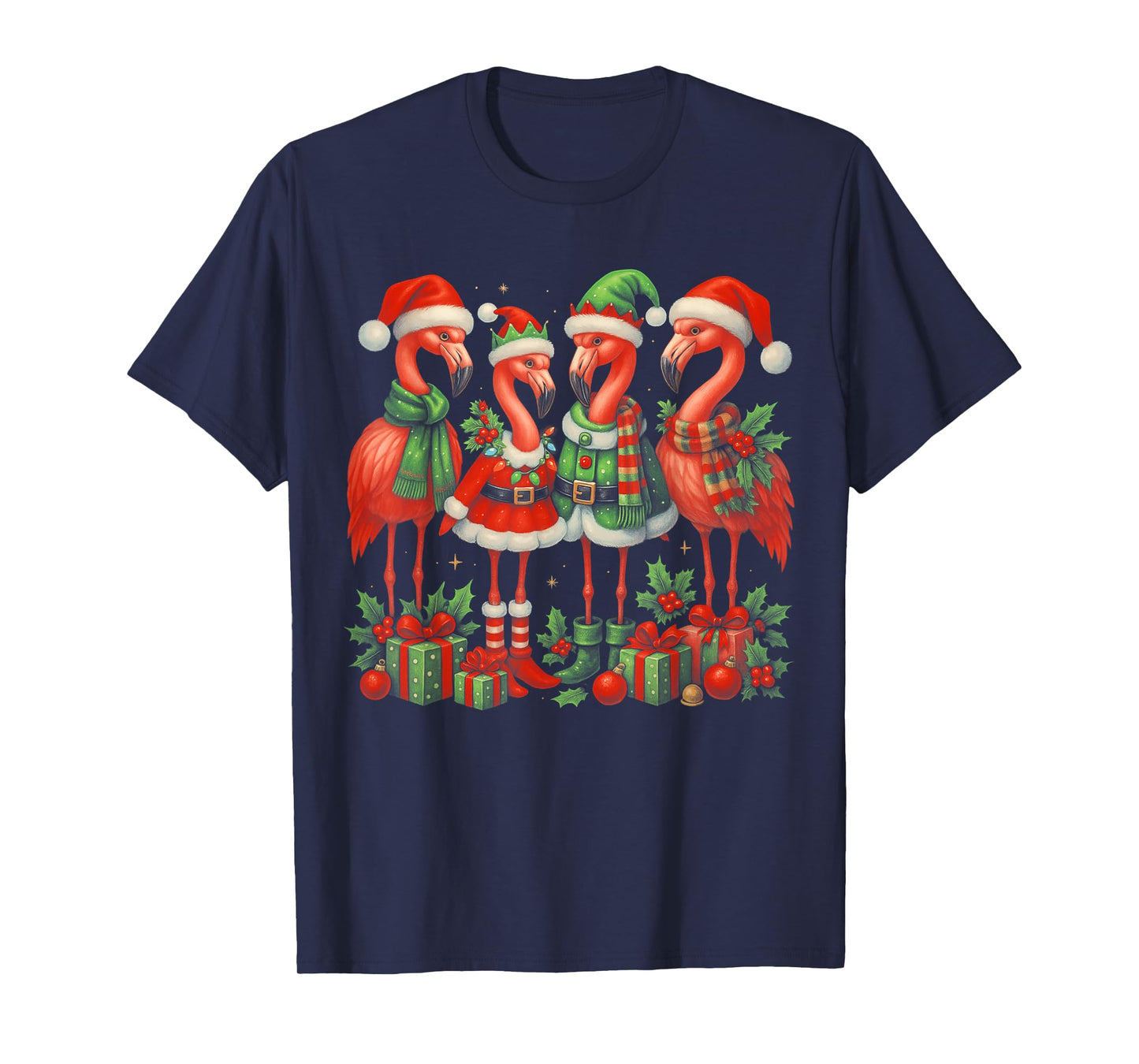 HUGvyn Pink Flamingo Santa Christmas Womens Flamingo Lover T-Shirt