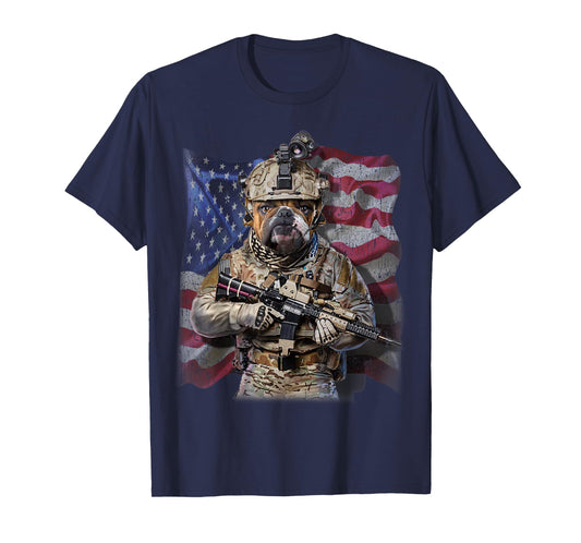USA America Patriot Bull Dog as Army Commando T-Shirt