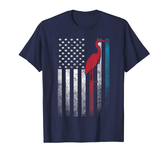 Heron Bird 4th of July American Flag America Patriotic T-Shirt