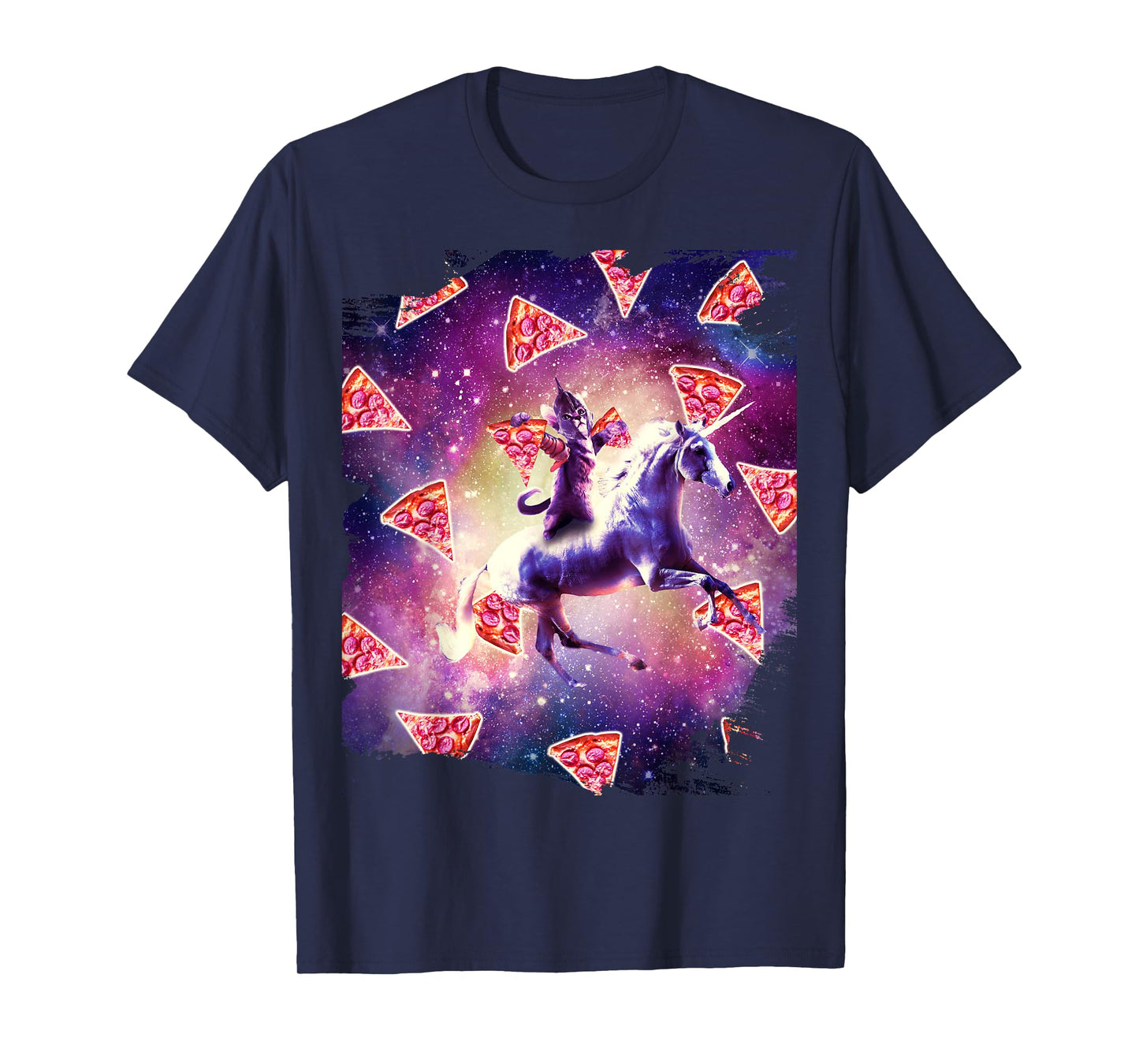 Warrior Space Cat On Unicorn - Pizza Men Women Kids T-Shirt