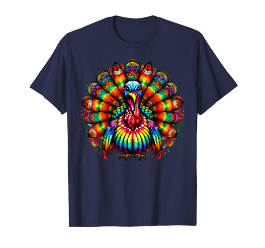 Cool Turkey Thanksgiving Spirit Animal Illustration Tie Dye T-Shirt