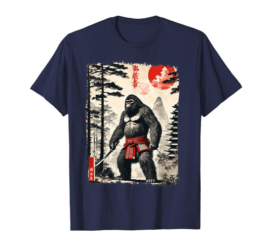 Funny Samurai Bigfoot Japanese Ukiyo-e Art Vintage Graphic T-Shirt