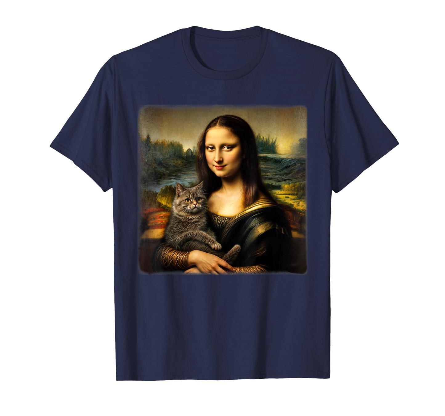 Mona Lisa Holding Cat Cute Cat Mom Cat Dad Cats Lover Kitty T-Shirt for Men Women Kids