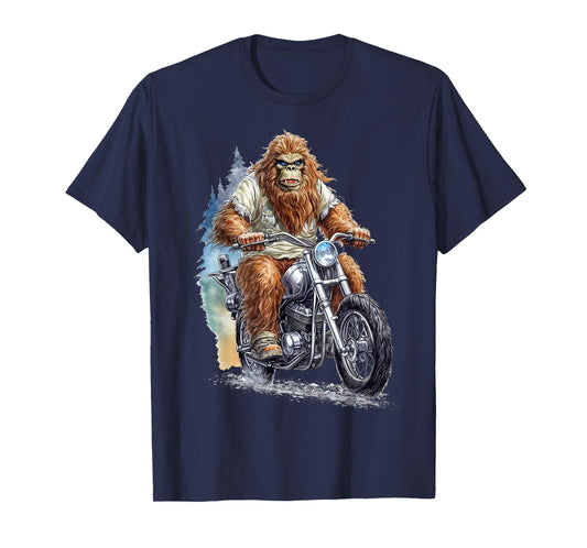 Bigfoot Riding Motorcycle Bike Funny Bigfoot Sasquatch Biker T-Shirt