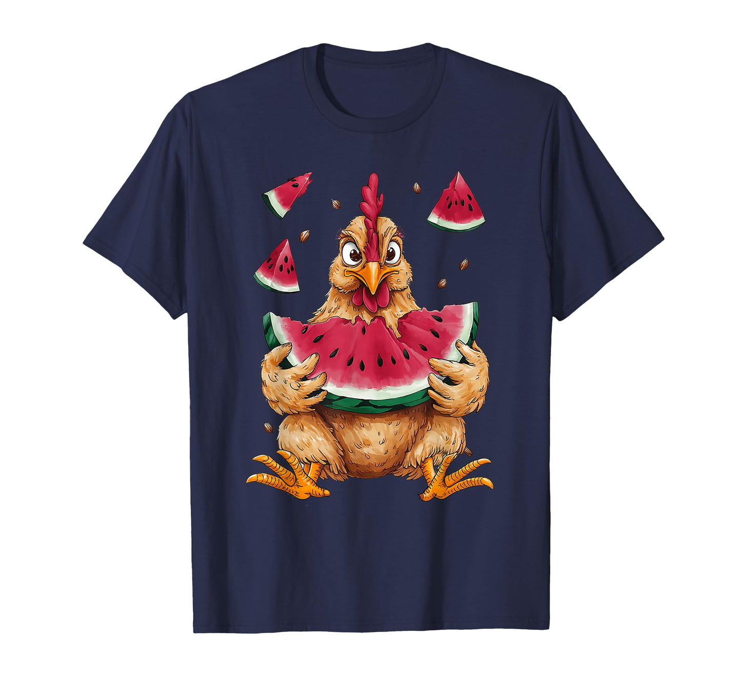 Cute Chicken Eating Watermelon Fruit Summer Men Women Girls T-Shirt