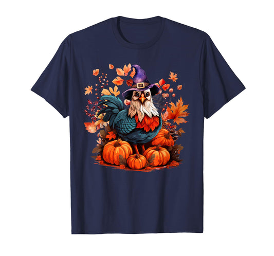 Cottagecore Chicken Witch Hat Pumpkin Fall Farmer Halloween T-Shirt