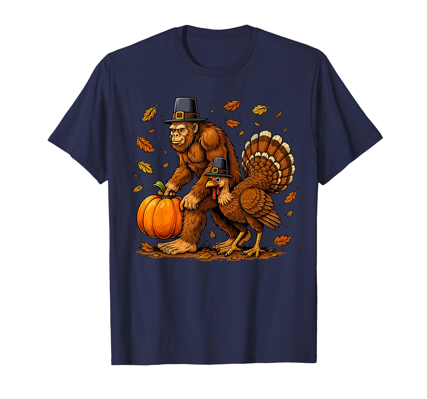 Bigfoot Pilgrim Turkey Pumpkin Thanksgiving Sasquatch T-Shirt