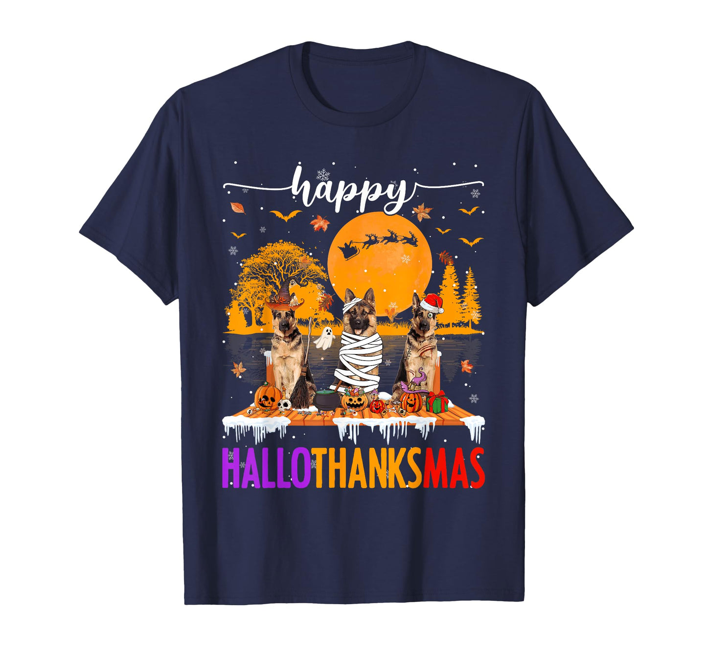 Happy Hallothanksmas Halloween Xmas German Shepherd Dogs T-Shirt