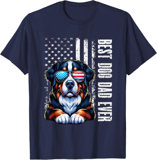 Best Dog Dad Ever Bernese Mountain American Flag Vintage T-Shirt