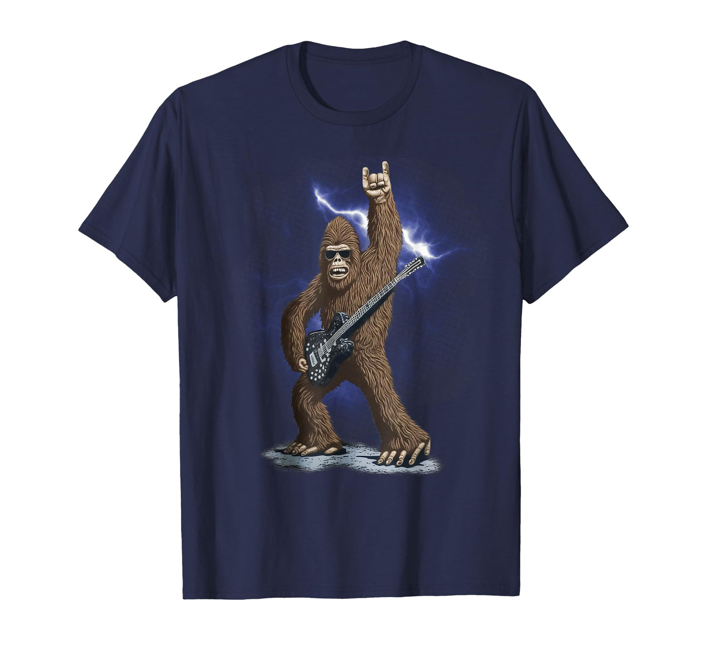 Rock And Roll Bigfoot Sasquatch Playing on guitar Sunglasses T-Shirt