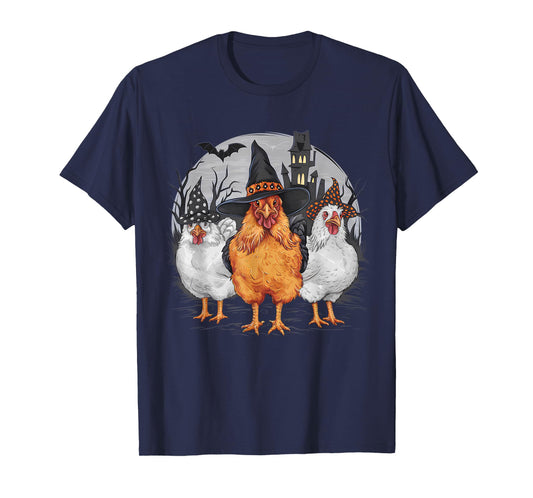 Funny Halloween Chickens Witch Spooky Season T-Shirt
