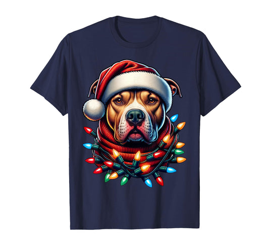 Christmas Pit bull Xmas Pit Bull Mom Dog Lover Santa Womens T-Shirt