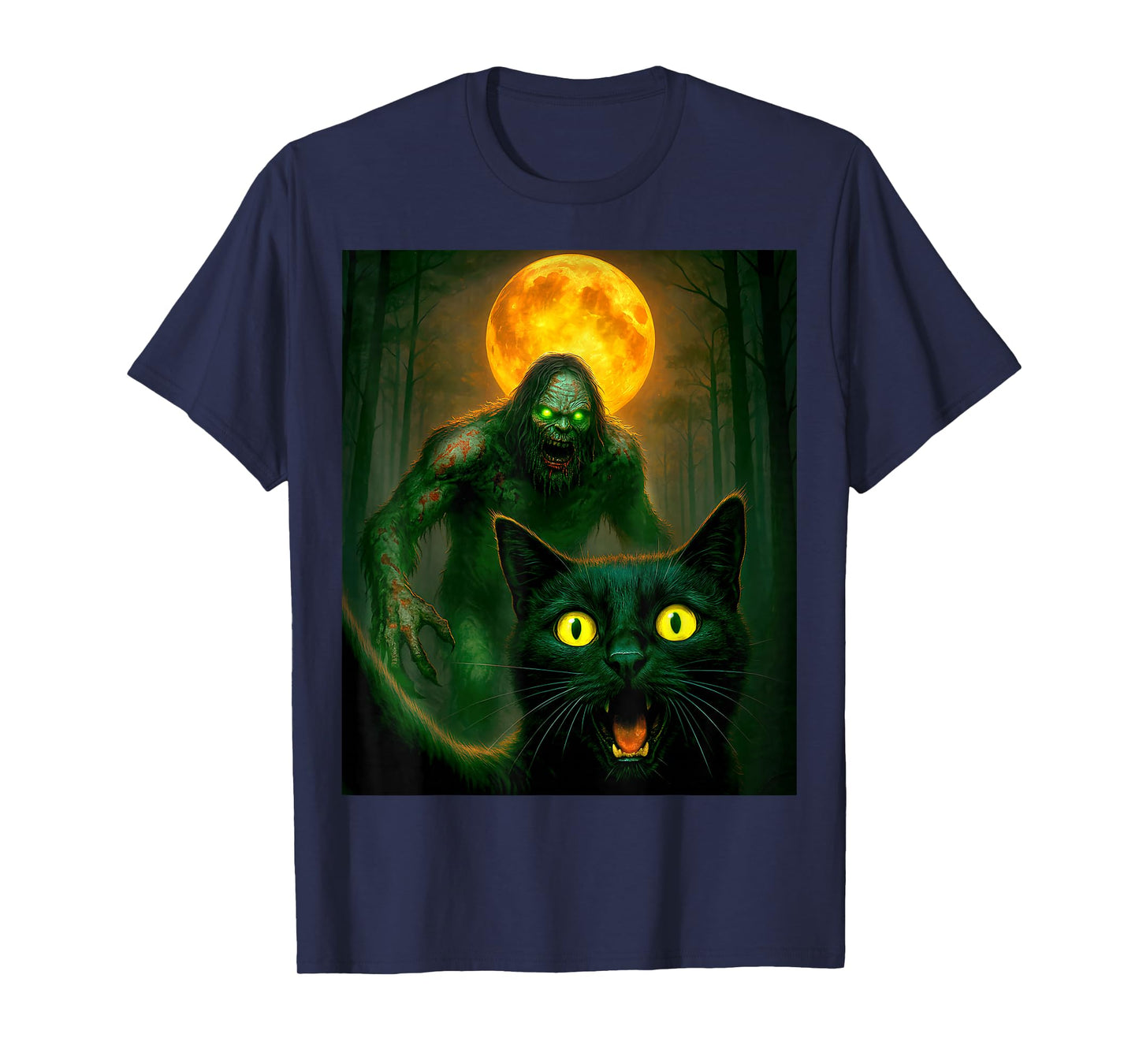 Scared Cat Selfie with Zombie Bigfoot Sasquatch Halloween T-Shirt