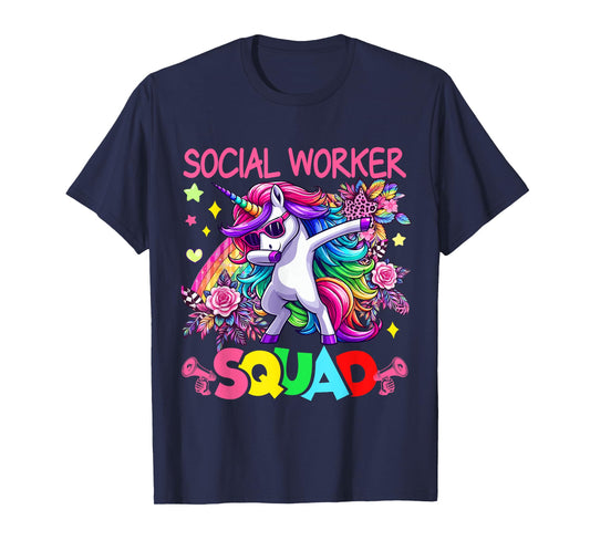 Social Worker Squad Dabbing Unicorn Sunglasses Colorful T-Shirt