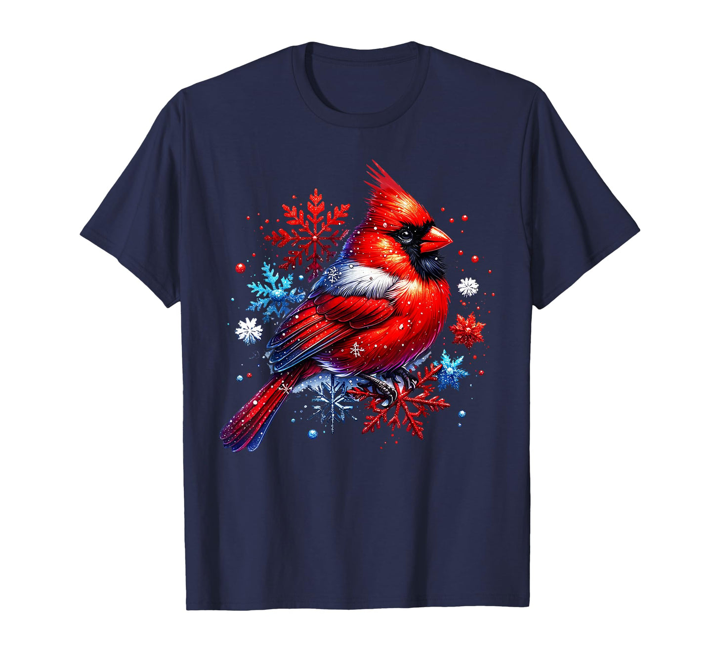 Red Cardinal Floral Snowflakes Winter Christmas Bird Lover T-Shirt