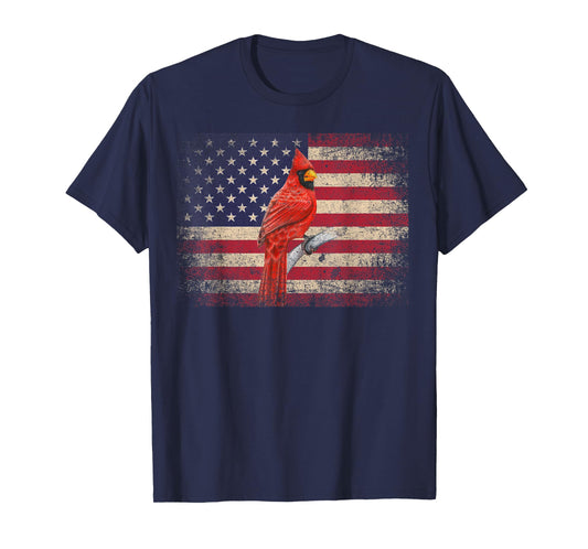 Cardinal Bird 4th of July Christmas Gift American Flag USA T-Shirt