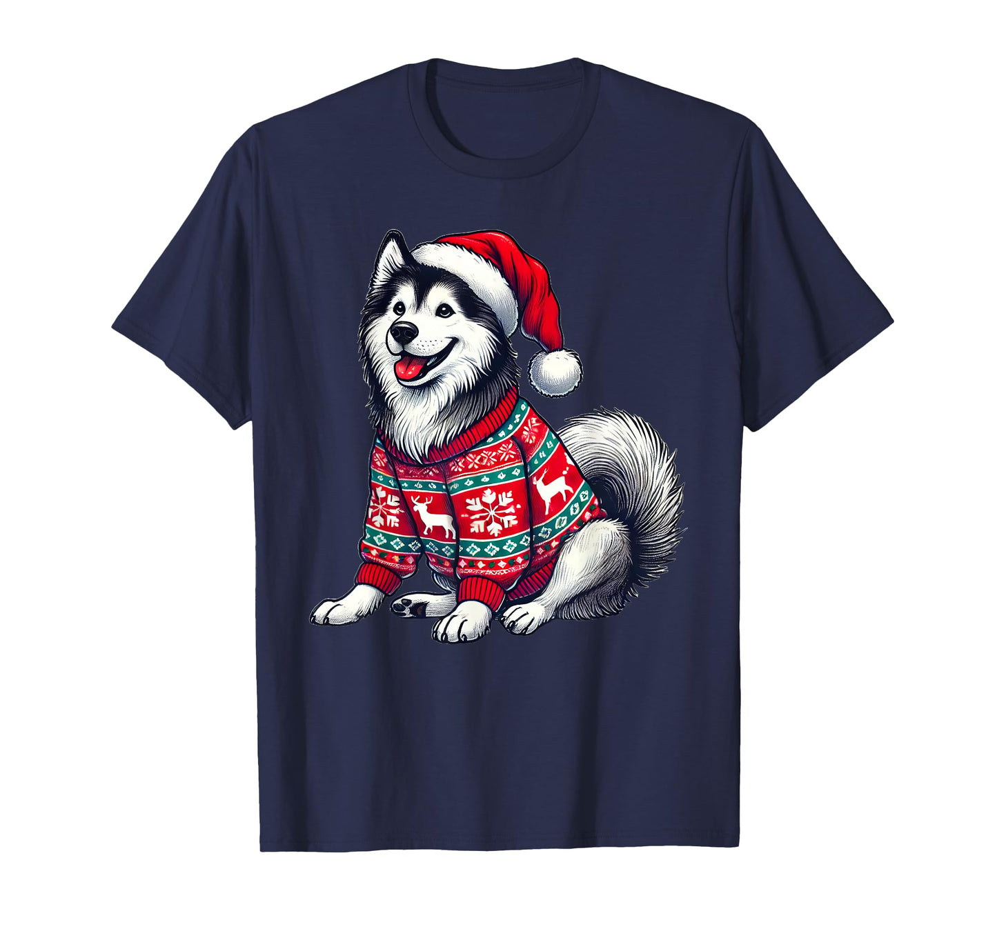 Siberian Husky Dog Ugly Sweater Santa Hat Christmas T-Shirt