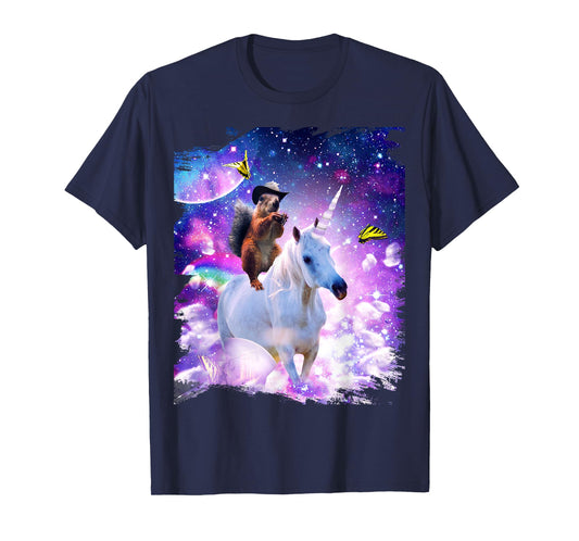 Random Galaxy Cowboy Squirrel Riding Unicorn T-Shirt