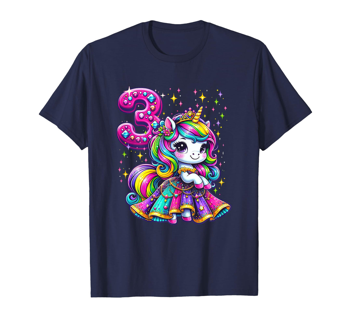 Unicorn Princess 3rd Birthday 3 Year Old Party Girls Outfit T-Shirt