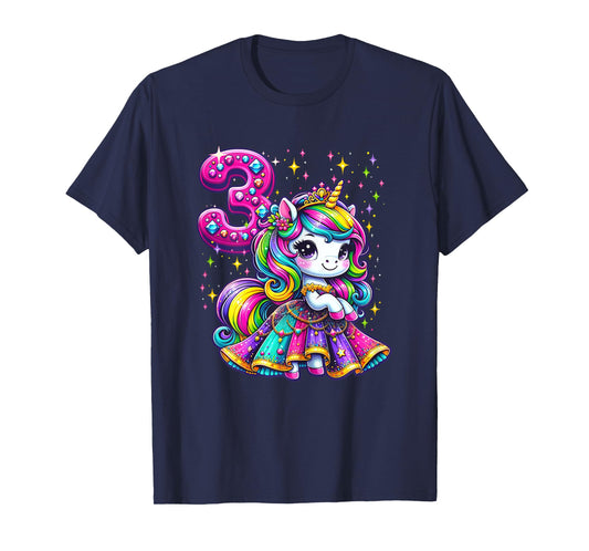 Unicorn Princess 3rd Birthday 3 Year Old Party Girls Outfit T-Shirt