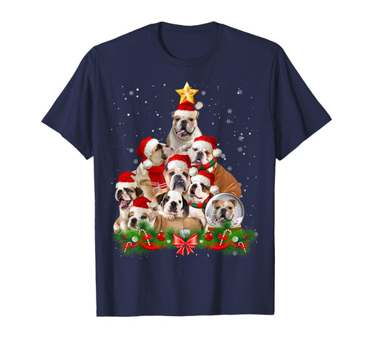 Funny Bulldog Dog Christmas Tree T-Shirt for Men Women