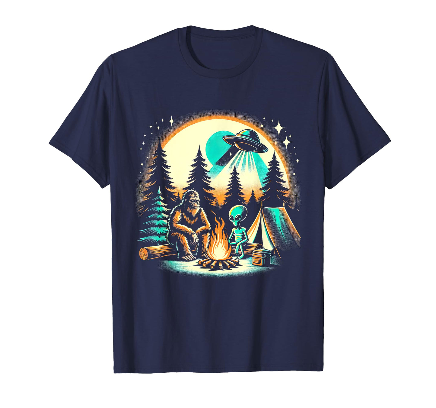 Funny Bigfoot & Alien UFO Camping Outdoor Adventures Hiking T-Shirt