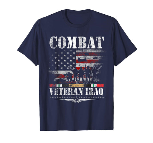 Combat Veteran Iraq T-Shirt Iraq War Service Flag Patriotic T-Shirt