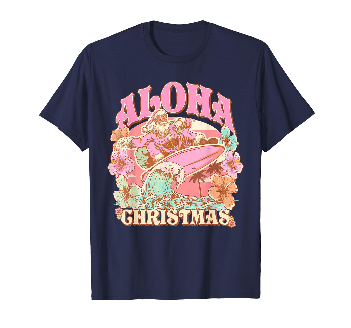 Aloha Christmas Santa Claus Surfing Hawaiian Mele Kalikimaka T-Shirt
