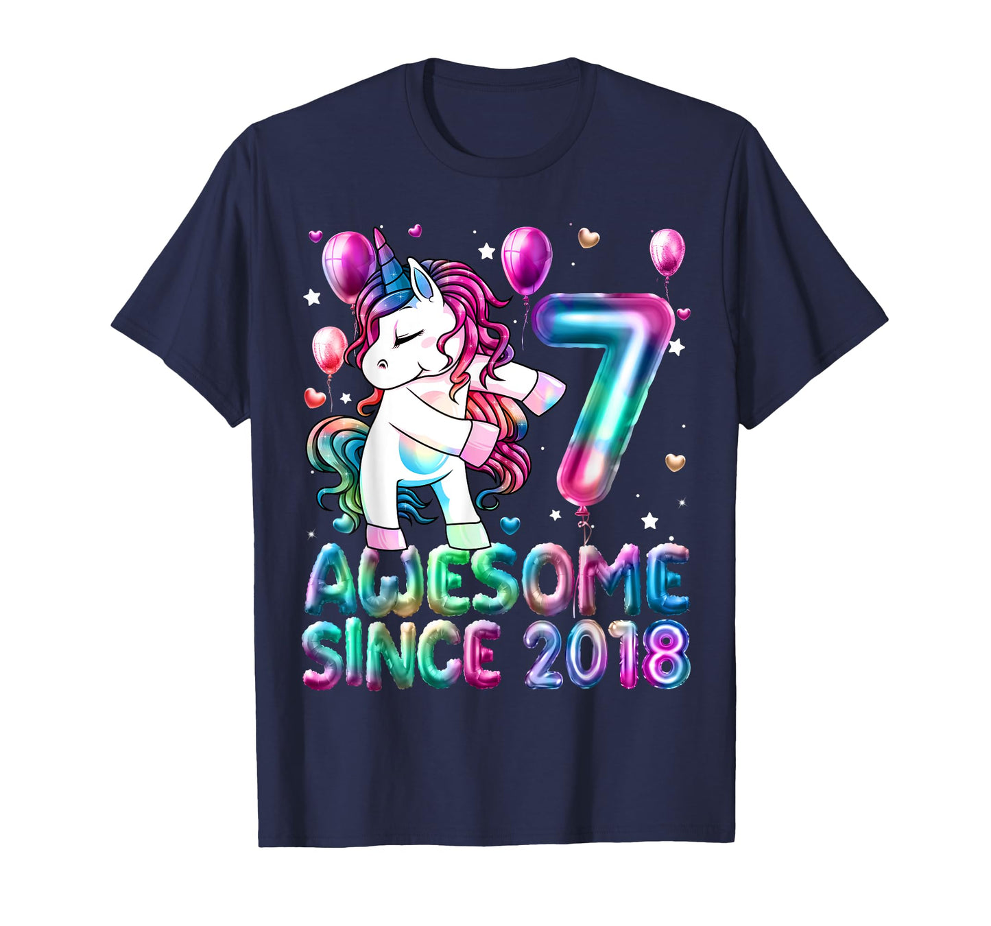 Flossing Unicorn 7 Year Old 7th Birthday Girl Unicorn Party T-Shirt