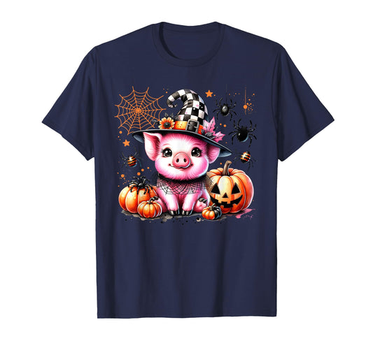 Cute Pig with Hat Witchy Halloween Spooky Farm Animals Fall T-Shirt