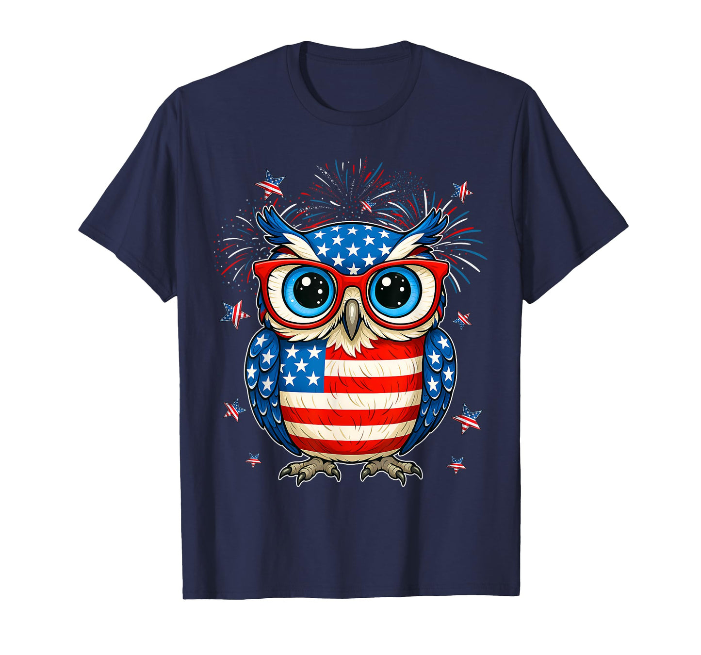 Cute Owl USA American Flag Independence Day 4th Of July Kids T-Shirt