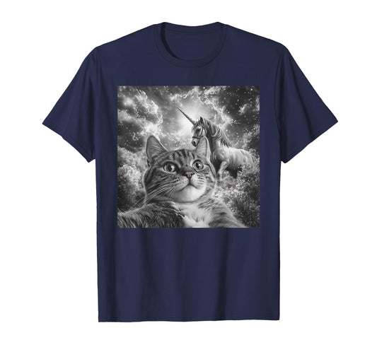Cat Selfie With Unicorn Funny Cat Men Women Kids T-Shirt