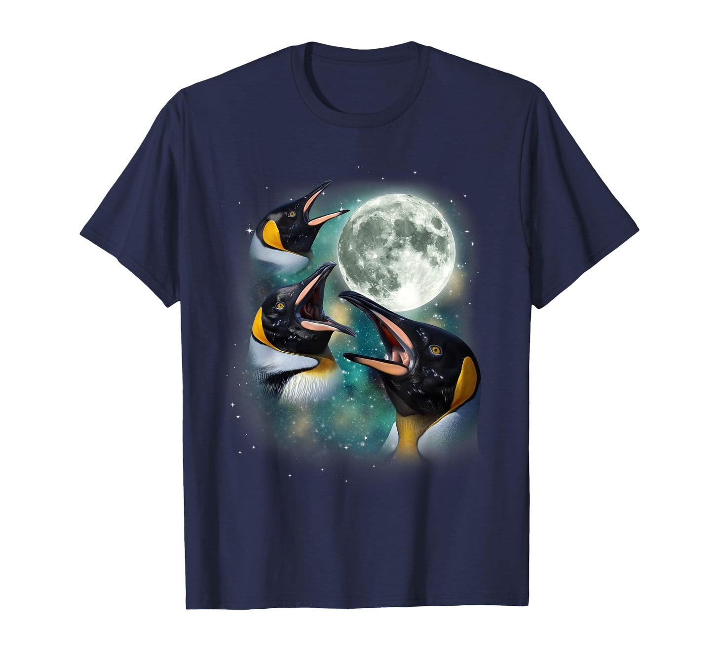 Three Penguin Moon | 3 Funny Antarctic Birds Howling Parody T-Shirt