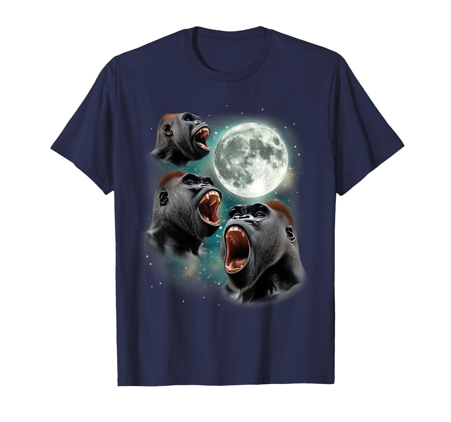 Three Gorillas Moon | 3 Howling Apes Shout At The Moon T-Shirt
