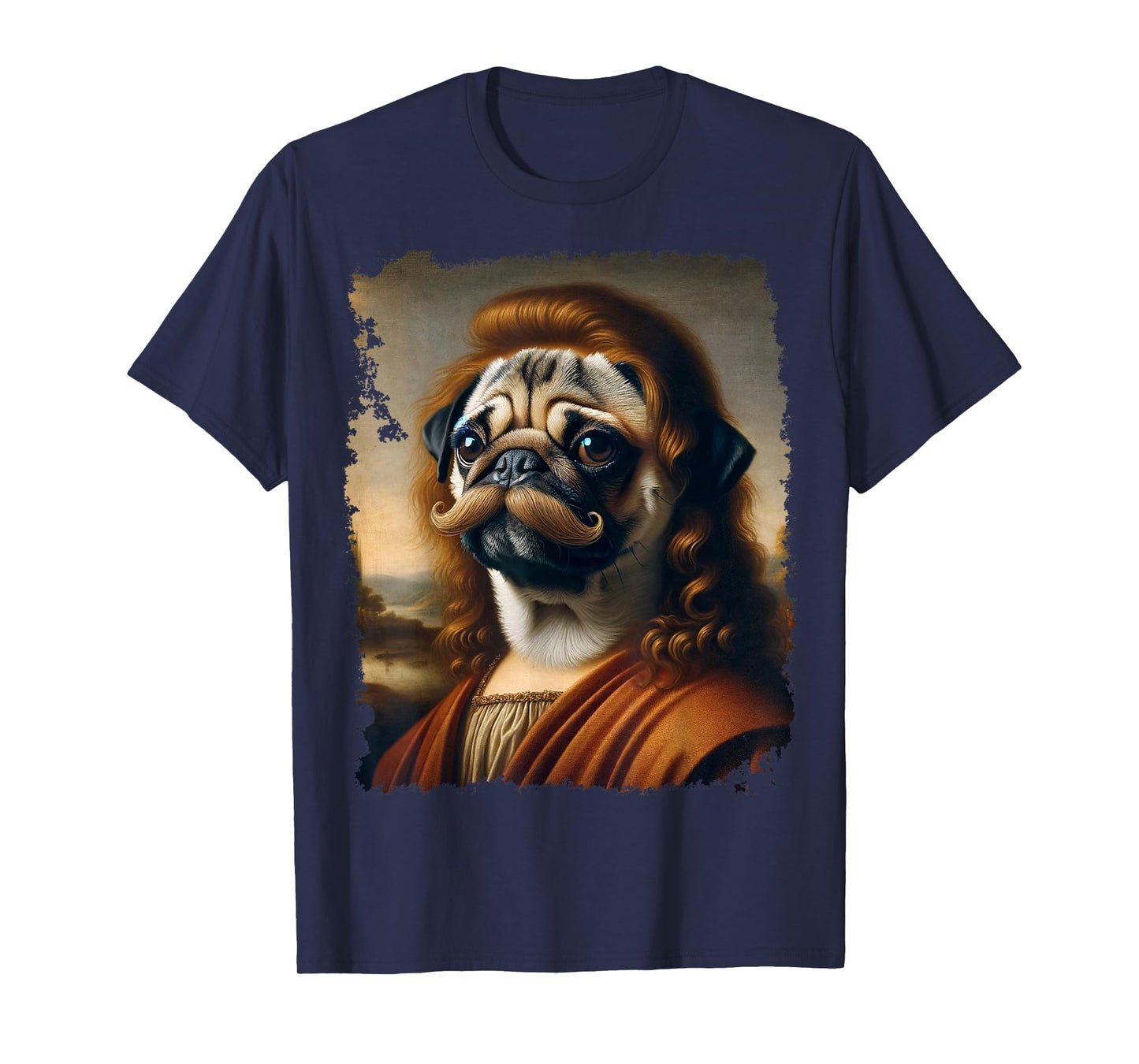 Renaissance Painting Pug Dog Mustache T-Shirt